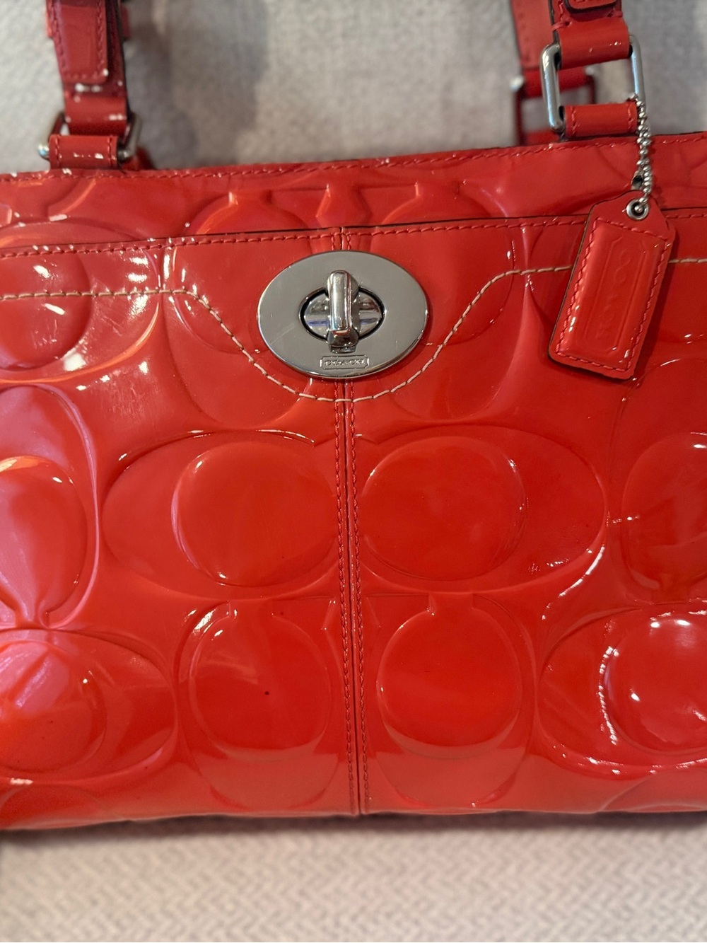 Coach Patent Signature Tote in Orange Patent